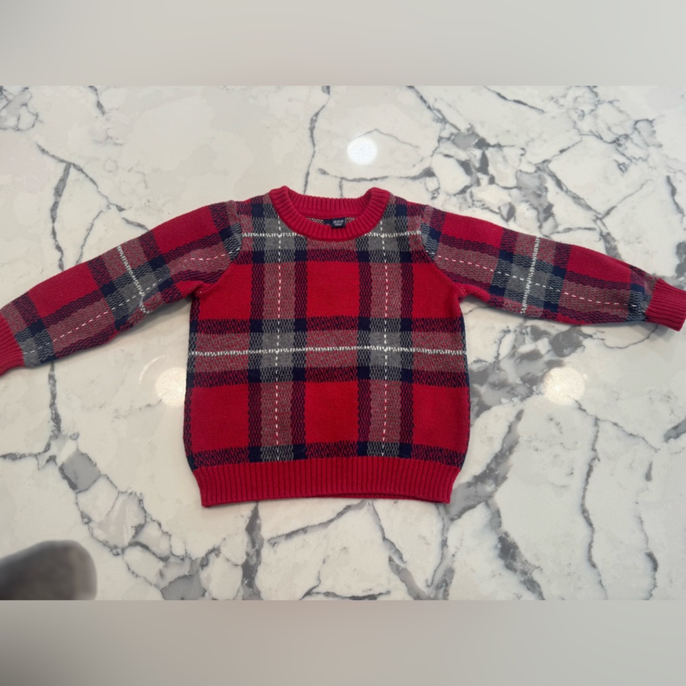 Boys Janie Jack red plaid sweater 18-24m. Worn once